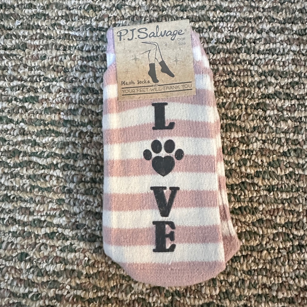 NEW P.J. Salvage Love My Dog Pink and White Striped Socks - One Size
